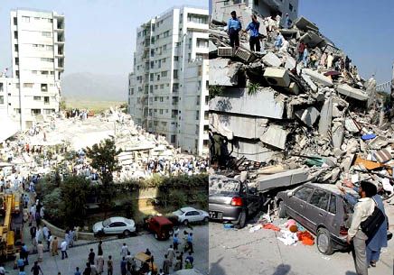 Gempa Bumi yang mengakibatkan bangunan hancur.