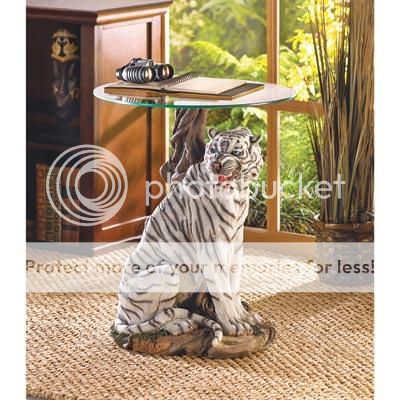New White Tiger Cat Accent Table Home Decor Den Bedroom Familyroom Living Room